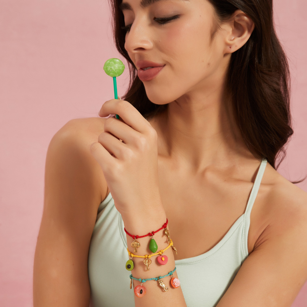 Bracelets À Breloques Pour Femmes, En Corde De Coton, En Acier Inoxydable Et Ornés De Fruits Aux Couleurs Contrastées. Étanche. Image5