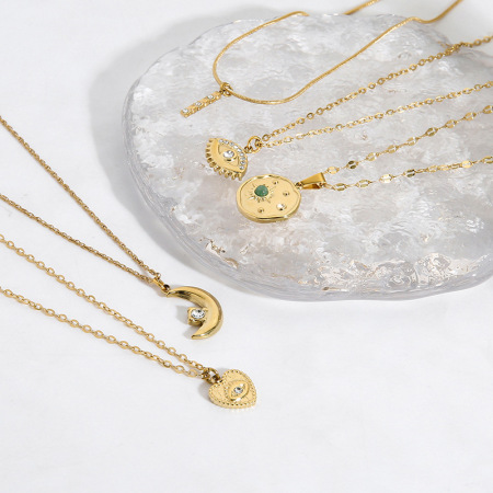Collier pendentif en acier inoxydable doré, forme cœur et lune, style irrégulier, étanche 2