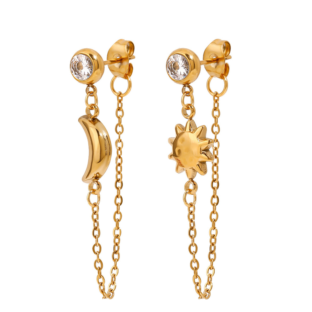 Boucles D'Oreilles Pendantes Daily Sun & Moon En Acier Inoxydable Couleur Or