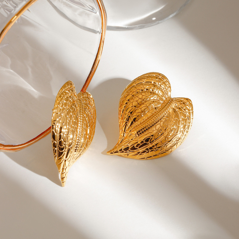 Boucles D'Oreilles Puces Rétro En Acier Inoxydable, Couleur Or, Étanches, En Forme De Cœur Image6