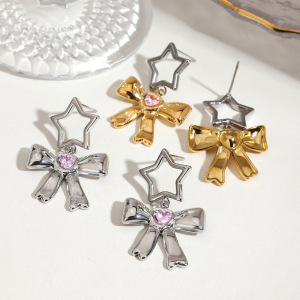Boucles D'Oreilles Pendantes En Acier Inoxydable Avec Nœud Style Ins Style h5 Image3