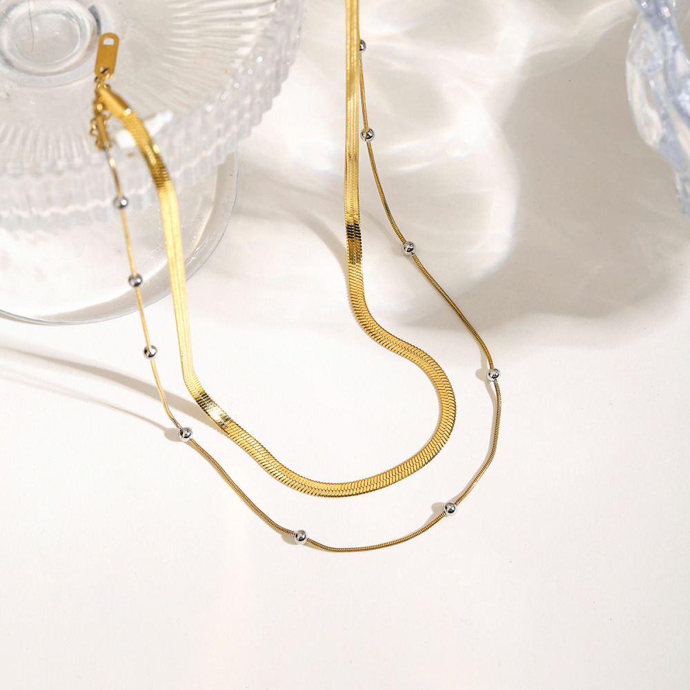 Collier À Plusieurs Rangs Pour Femme, 1 Pièce, En Acier Inoxydable Étanche, Couleur Or h5Image2