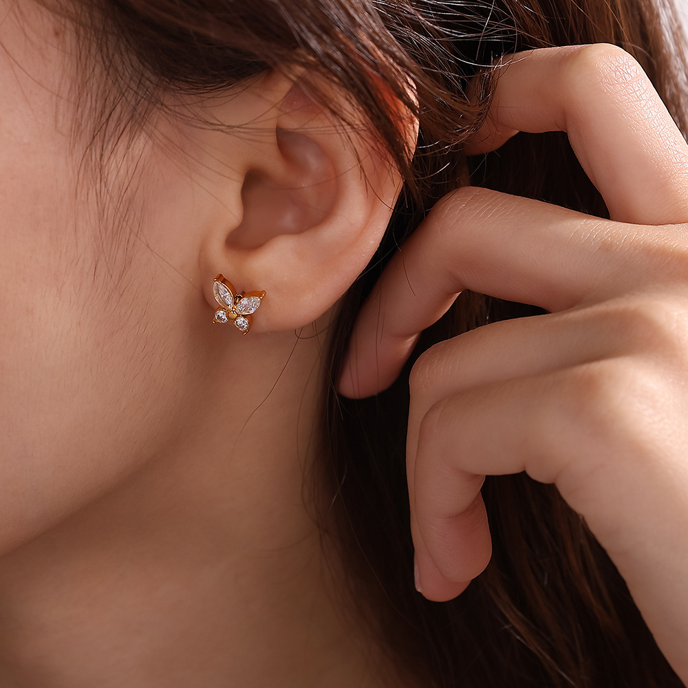 1 Paire De Boucles D'Oreilles Papillon En Acier Inoxydable Couleur Or Image4