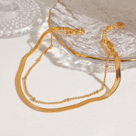 Bracelet de cheville superposé pour femme, 1 pièce, en acier inoxydable imperméable, couleur or 2