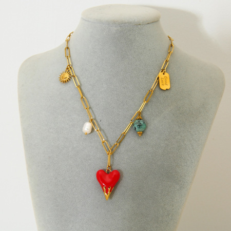 Colliers pendentifs rétro en forme de cœur, en acier inoxydable étanche, couleur or, pour femmes 2