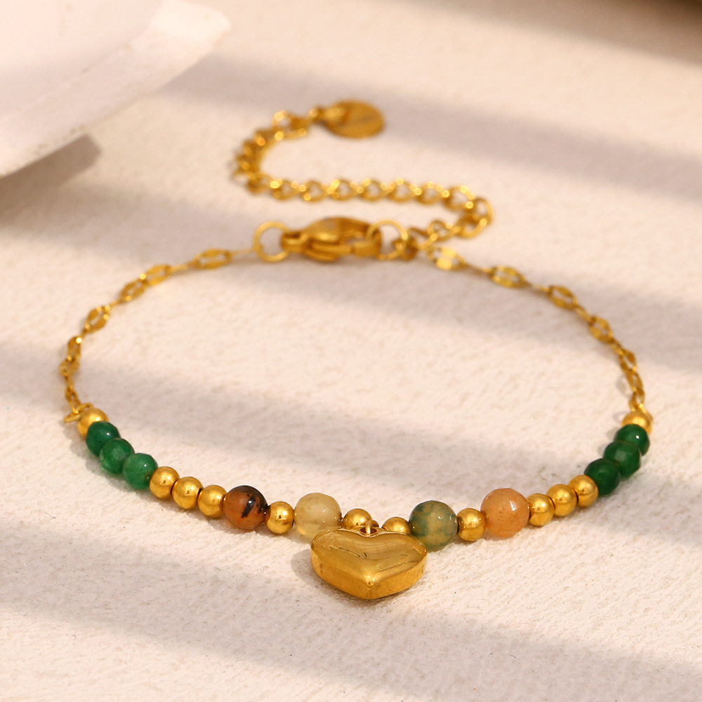 Bracelets Rétro En Acier Inoxydable Imperméables À Perles En Forme De Cœur Image5