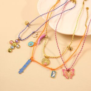 Collier Pendentif Sophistiqué En Forme De Croix, En Corde De Coton, Acier Inoxydable, Étanche, Couleur Or, Pour Femme h5 Image3
