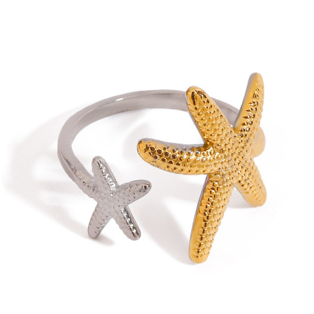 Bague ajustable pour femme, en acier inoxydable, couleur or, motif tortue naturelle (1 pièce), étanche.