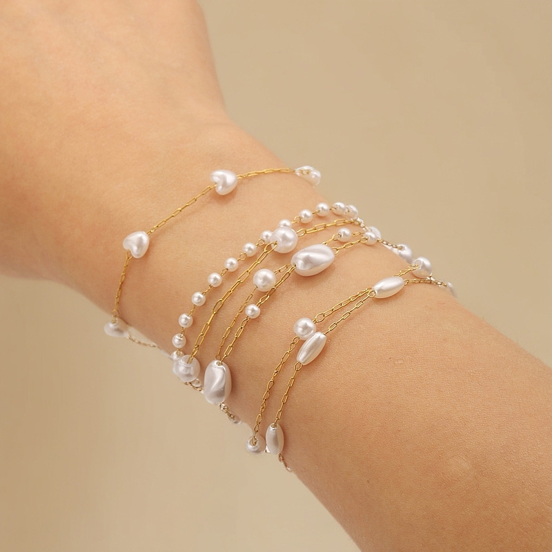Collier Élégant Pour Femme, En Acier Inoxydable Imperméable Et Perles Naturelles (1 Pièce) Image3