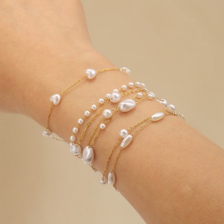 Collier élégant pour femme, en acier inoxydable imperméable et perles naturelles (1 pièce) 2
