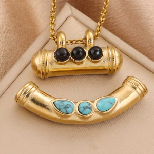 Pendentif Cylindrique Personnalisable En Acier Inoxydable Étanche Avec Pierre Naturelle Pour Femme (1 Pièce) h5 Image4