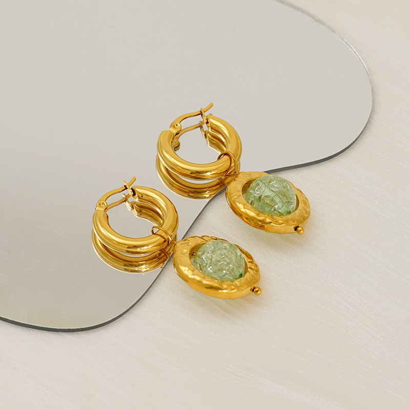 Boucles D'Oreilles Pendantes En Acier Inoxydable Étanche Couleur Or Image3