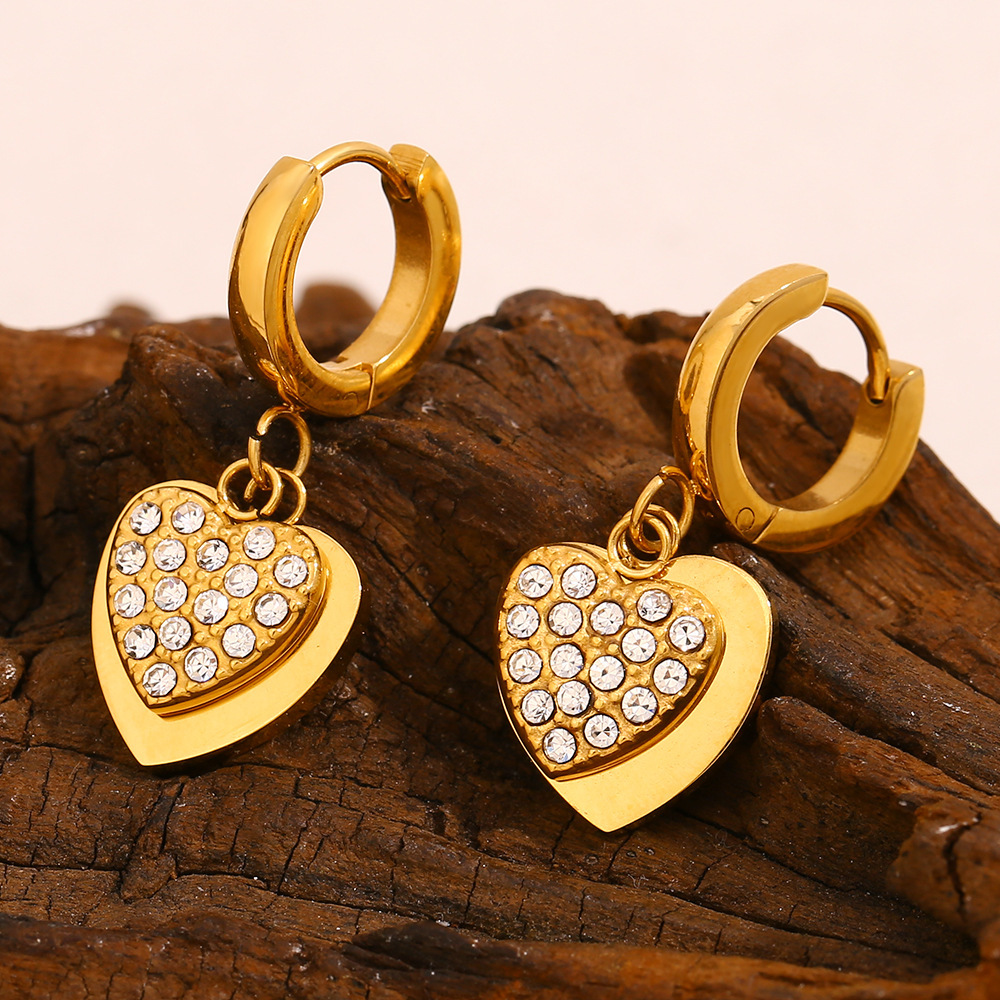 Boucles D'Oreilles Pendantes Rétro En Acier Inoxydable Doré, Imperméables, En Forme De Cœur Image6