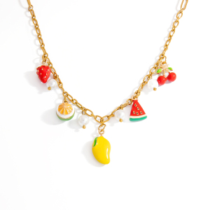 Colliers Pour Femmes En Acier Inoxydable Doré Étanche, Collection Cute Fruit Series h5 
