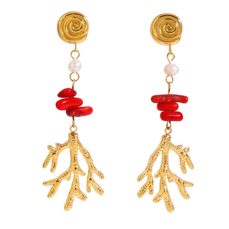 Boucles d'oreilles pendantes pour femme, motif tortue, en acier inoxydable doré, imperméables, avec perles (1 paire) - Collection Simple 2