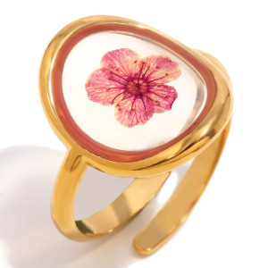 Bague Femme Vintage Personnalisée À Motif Floral En Acier Inoxydable Doré, Étanche (1 Pièce) h5 