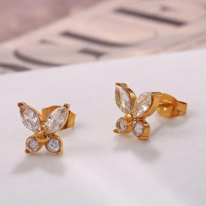 1 Paire De Boucles D'Oreilles Papillon En Acier Inoxydable Couleur Or h5 Image2