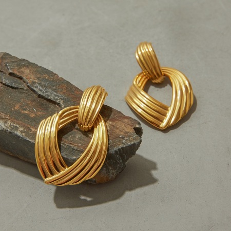 Boucles d'oreilles pendantes géométriques en acier inoxydable couleur or de style Ins