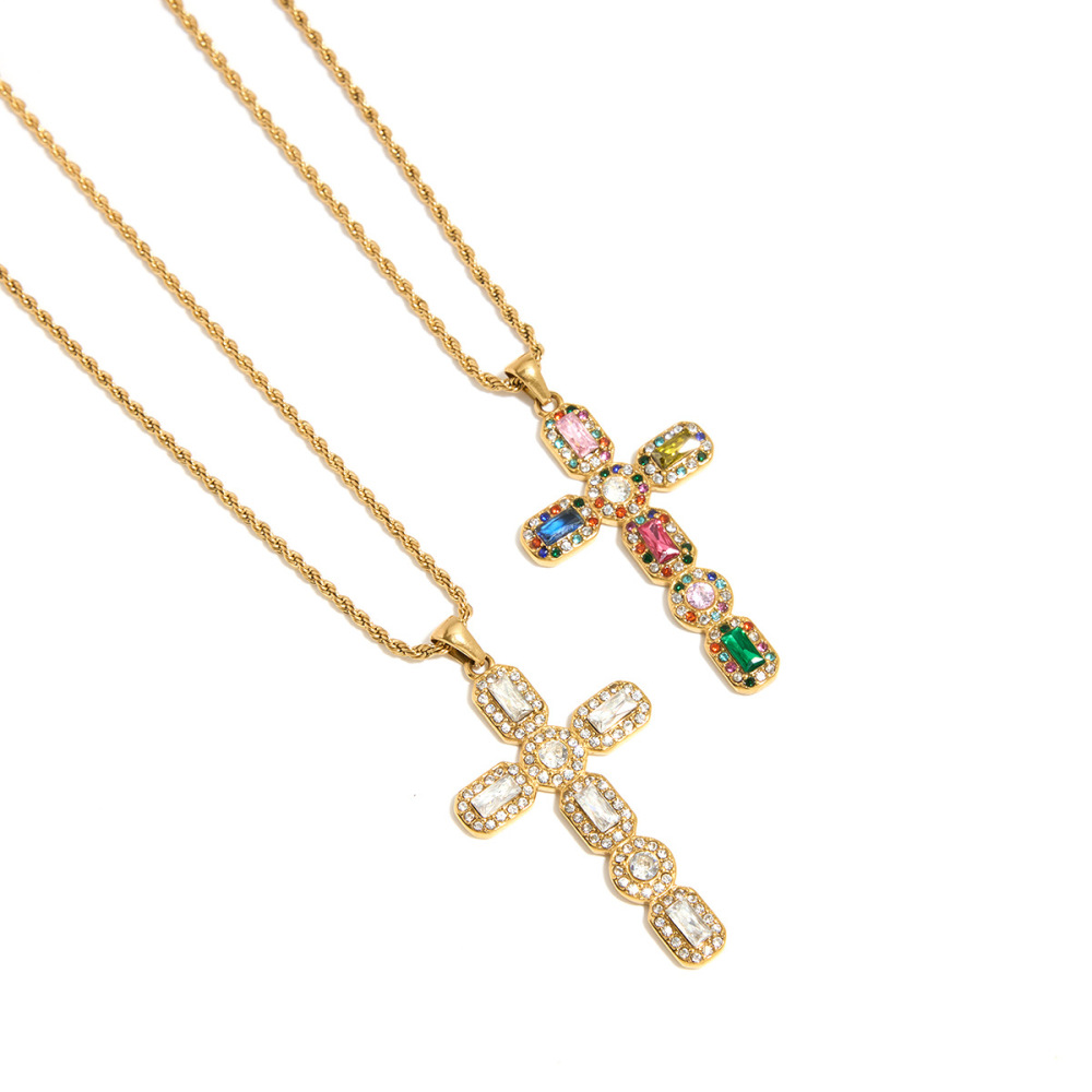Collier Pendentif Femme Rétro En Forme De Croix, En Acier Inoxydable Étanche, Couleur Or (1 Pièce) Image5