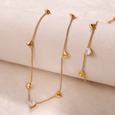 Collier chaîne en acier inoxydable couleur or avec cœur, 1 pièce 2