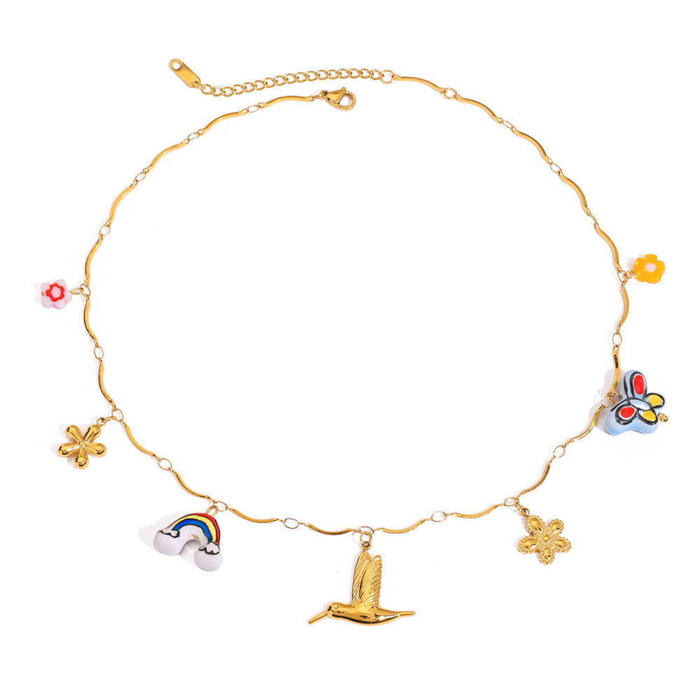 Collier Pendentif Arc-En-Ciel Doux En Acier Inoxydable Étanche Couleur Or