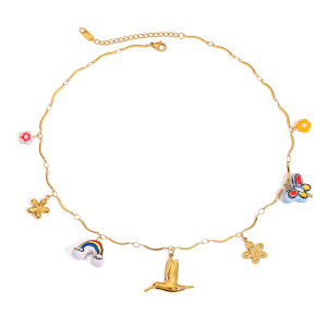 Collier Pendentif Arc-En-Ciel Doux En Acier Inoxydable Étanche Couleur Or h5