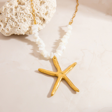 Collier étanche en acier inoxydable doré - Étoile de mer - Collection Creative Ocean Series