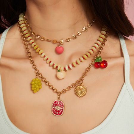 collier avec pendentif en pierre naturelle en acier inoxydable pour femme, motif fruit d', 1 pièce 2