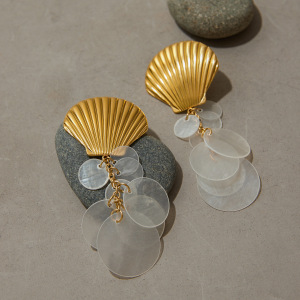 Boucles D'Oreilles Pendantes Élégantes En Coquillage, Acier Inoxydable Étanche, Couleur Or h5 Image5