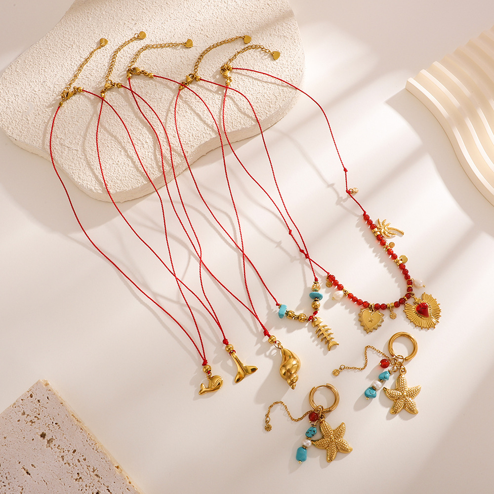 Collier Pendentif Femme En Acier Inoxydable, Couleur Or, Représentant Un Organisme Marin (1 Pièce) Image4