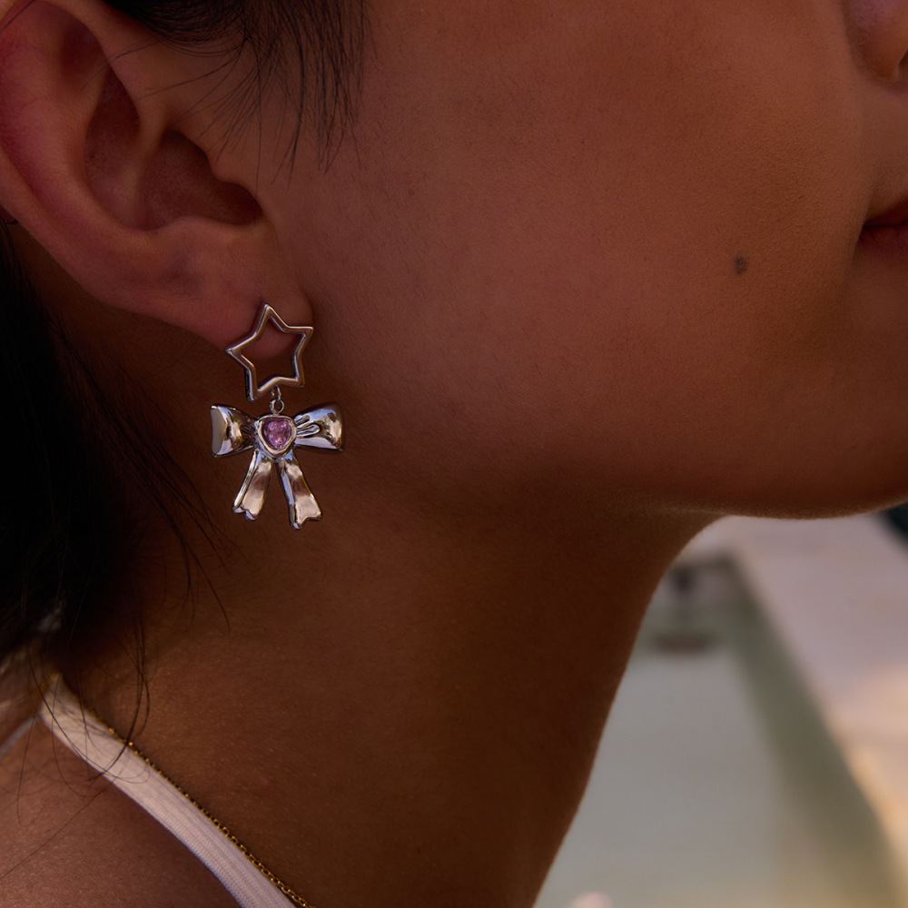 Boucles D'Oreilles Pendantes En Acier Inoxydable Avec Nœud Style Ins Style