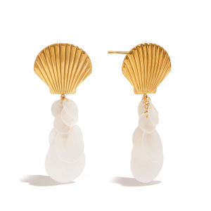 Boucles D'Oreilles Pendantes Élégantes En Coquillage, Acier Inoxydable Étanche, Couleur Or h5 