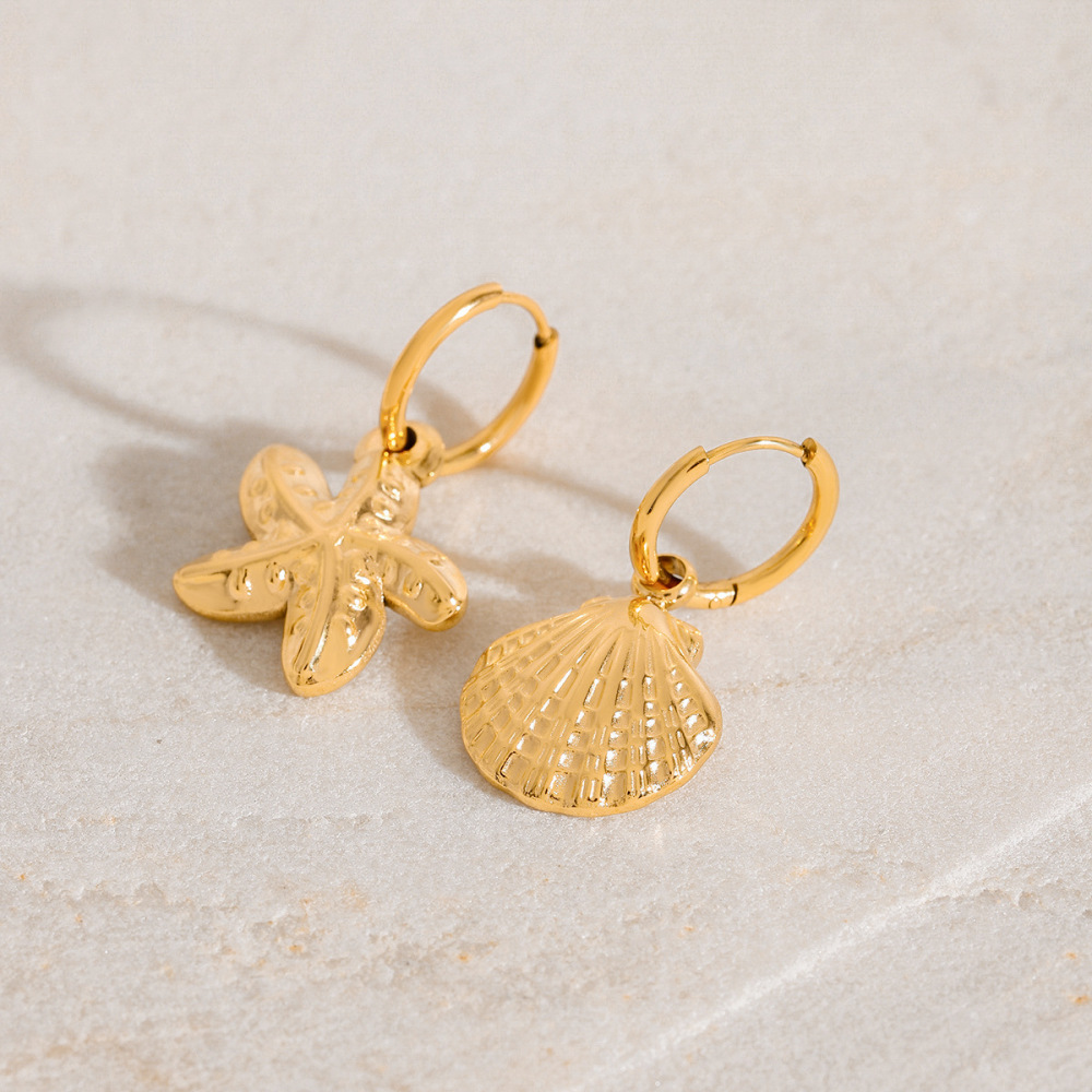 Boucles D'Oreilles Pendantes En Acier Inoxydable Doré, Couleur Étoile De Mer h5Image3