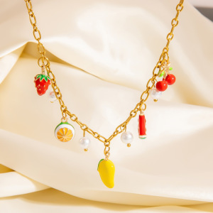Colliers Pour Femmes En Acier Inoxydable Doré Étanche, Collection Cute Fruit Series h5 Image4