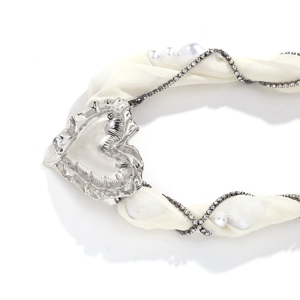 Colliers De Perles Pour Femmes, Série Simple, En Alliage, Cœur, Strass h5Image3
