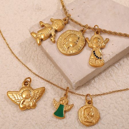 Pendentifs délicats pour femmes en acier titane et strass couleur or