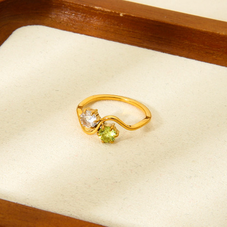 Bague femme étanche en acier inoxydable doré, motif vague simple et luxueuse (1 pièce).