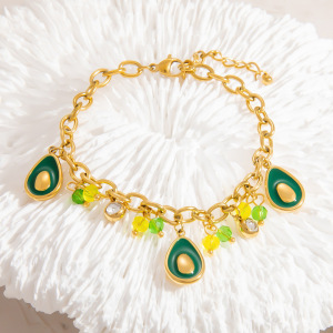 Bracelet À Breloques Pour Femme, Série Intricate, Motif Avocat Vif, En Acier Inoxydable Étanche, Couleur Or (1 Pièce). h5 Image5