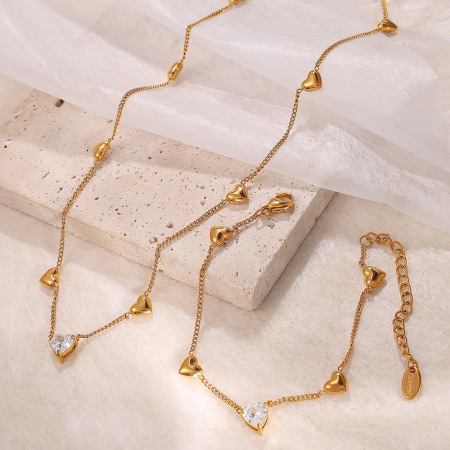 Collier chaîne en acier inoxydable couleur or avec cœur, 1 pièce