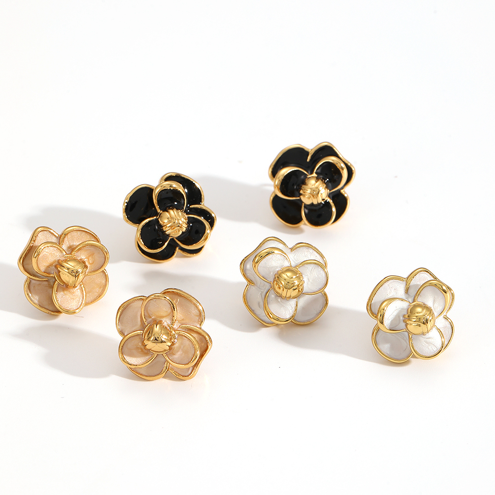 Boucles D'Oreilles Élégantes À Fleurs En Acier Inoxydable Imperméables Image3