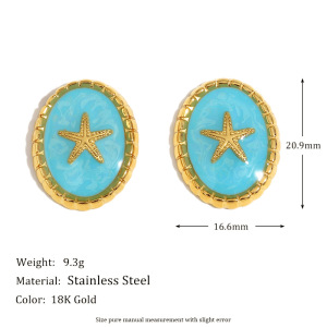 Boucles D'Oreilles Femme Vintage Légères Et Luxueuses En Acier Inoxydable Imperméable, Motif Étoile De Mer Et Contraste De Couleurs. h5 Image2