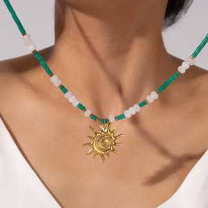 Colliers Pendentifs Pour Femmes En Acier Inoxydable Doré, Étanches, Avec Pierre Naturelle Et Motif Soleil Classique h5 Image4