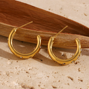 Boucles D'Oreilles Créoles Classiques En Acier Inoxydable Étanche Couleur Or h5 Image5