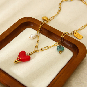 Colliers Pendentifs Rétro En Forme De Cœur, En Acier Inoxydable Étanche, Couleur Or, Pour Femmes h5 Image4