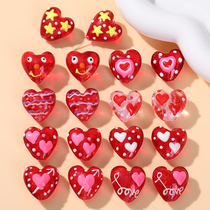 Perles De Verre En Forme De Cœur Rouge Élégant Et Doux Pour Bijoux À Faire Soi-Même Image3