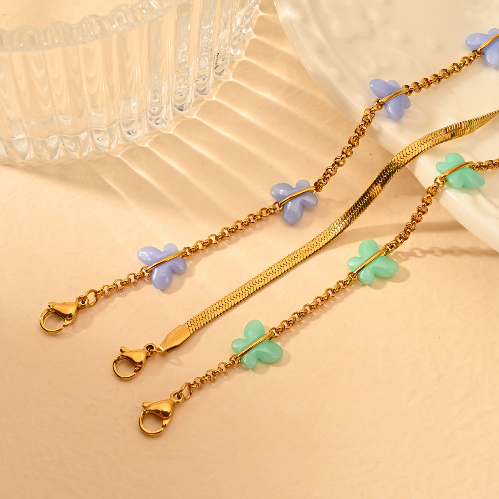 Bracelet De Cheville Romantique Et Doux En Acier Inoxydable, Imperméable, Couleur Or, Avec Motif Papillon. Image3