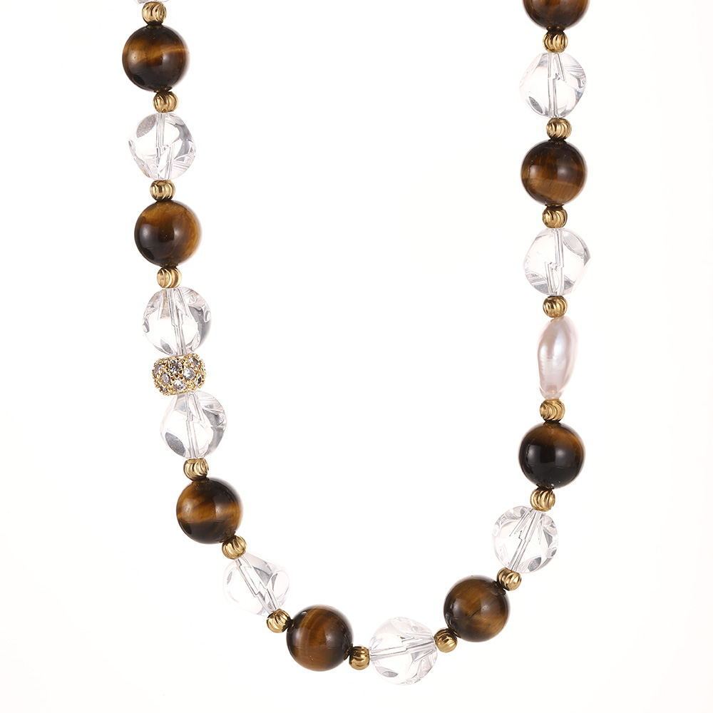 Colliers De Perles Rétro En Acier Inoxydable Et Pierre Naturelle, Couleur Or, Pour Femmes h5Image6