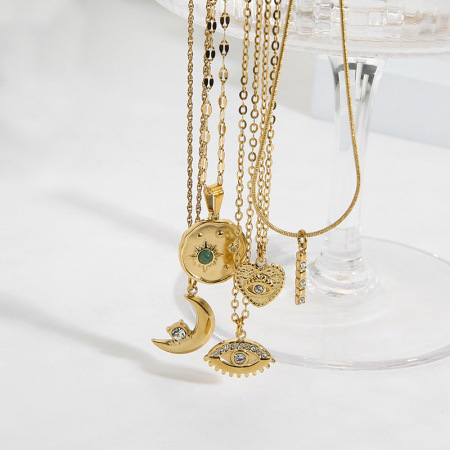 Collier pendentif en acier inoxydable doré, forme cœur et lune, style irrégulier, étanche