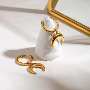 Boucles D'Oreilles Pendantes Moon En Acier Inoxydable Étanche, Couleur Or, Pour Femmes h5 Image6