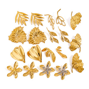 Boucles D'Oreilles Puces Rétro En Acier Inoxydable, Étanches, En Forme De Feuilles, Couleur Or, Pour Femmes h5 Image6